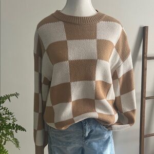 Checkered Brown and White Sweater